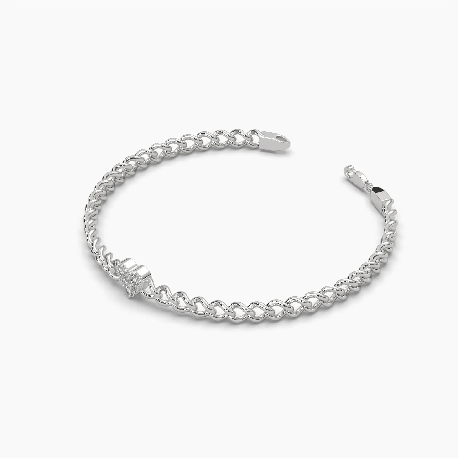 0.2ct Round Lab Grown Diamond Heart Cuban Link Bracelet - 7 Inches | 14k Gold