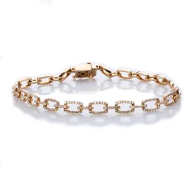 14K Gold Flat Open Round Link Micro-Pave Diamonds