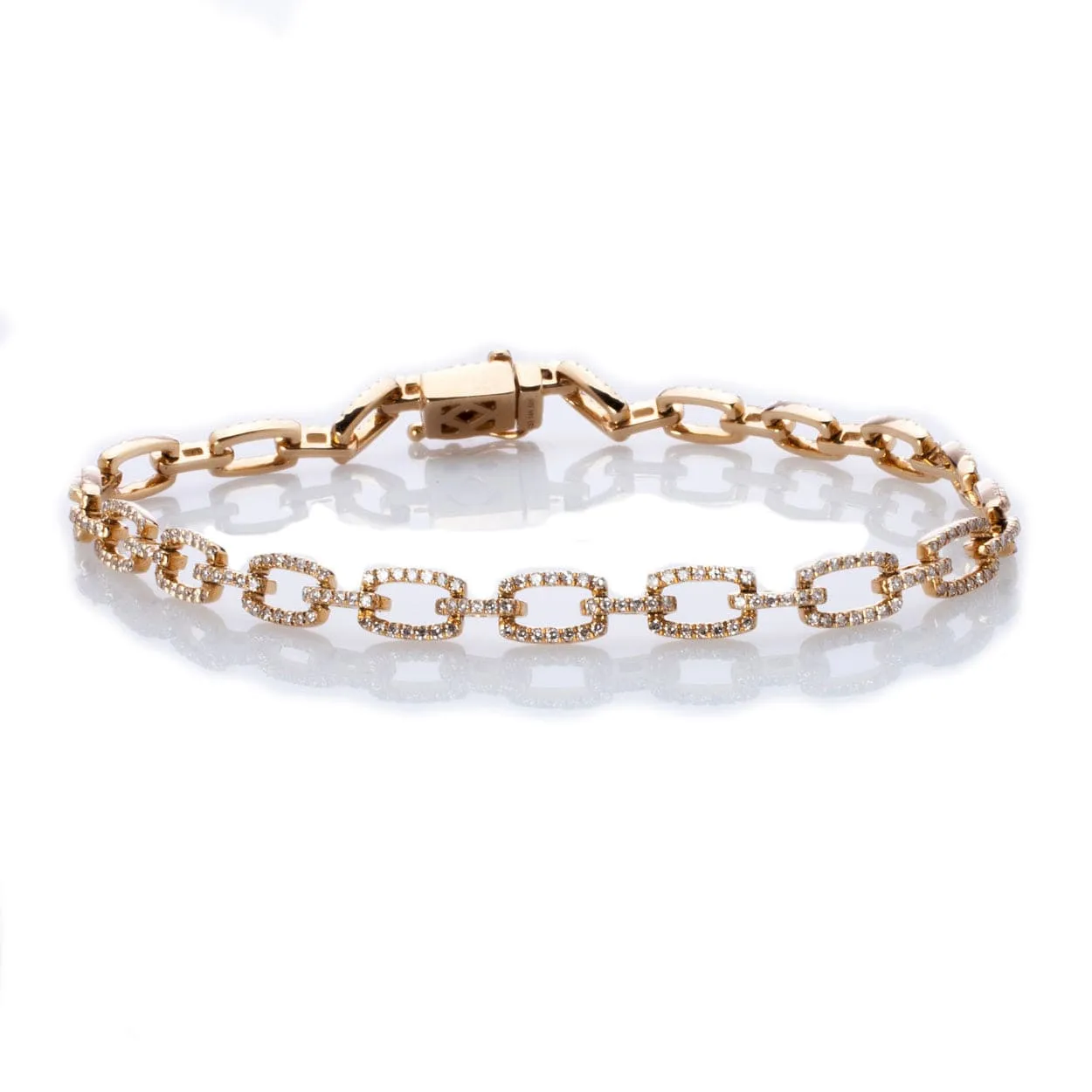 14K Gold Flat Open Round Link Micro-Pave Diamonds