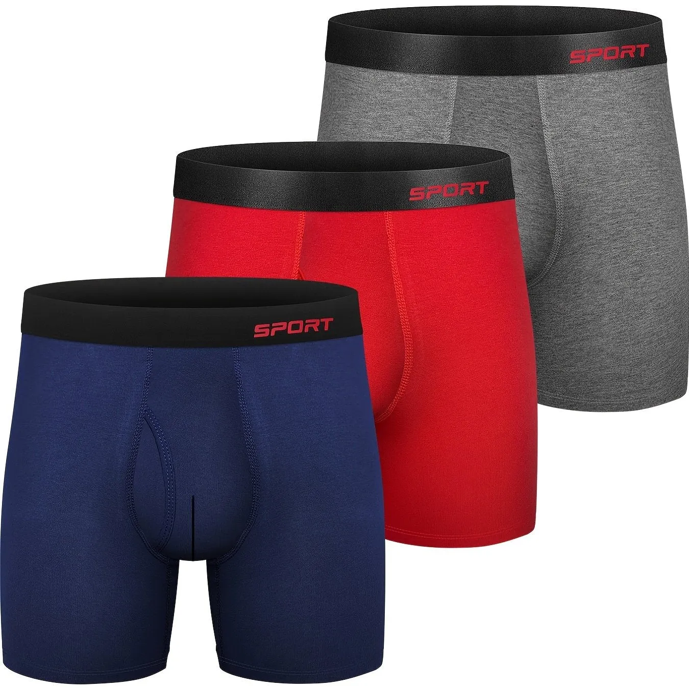 3pcs Men's Comfort Regular Stretch Elastic Breathable Cotton Boxer Sports Briefs