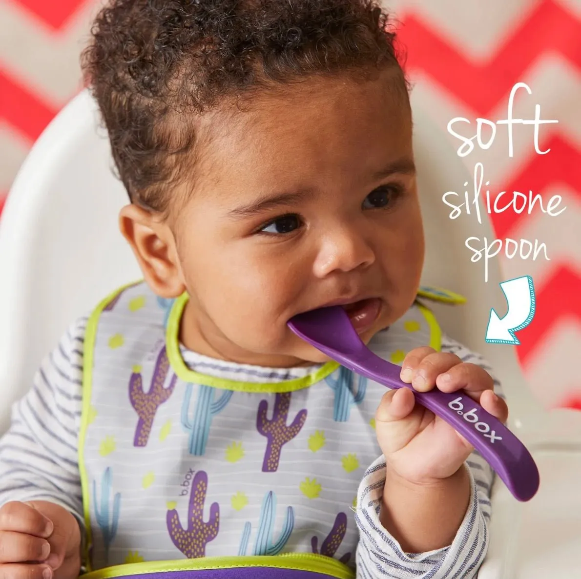 B.Box Travel Bib & Flexible Soft Bite Spoon Set - Dino Time Blue Green