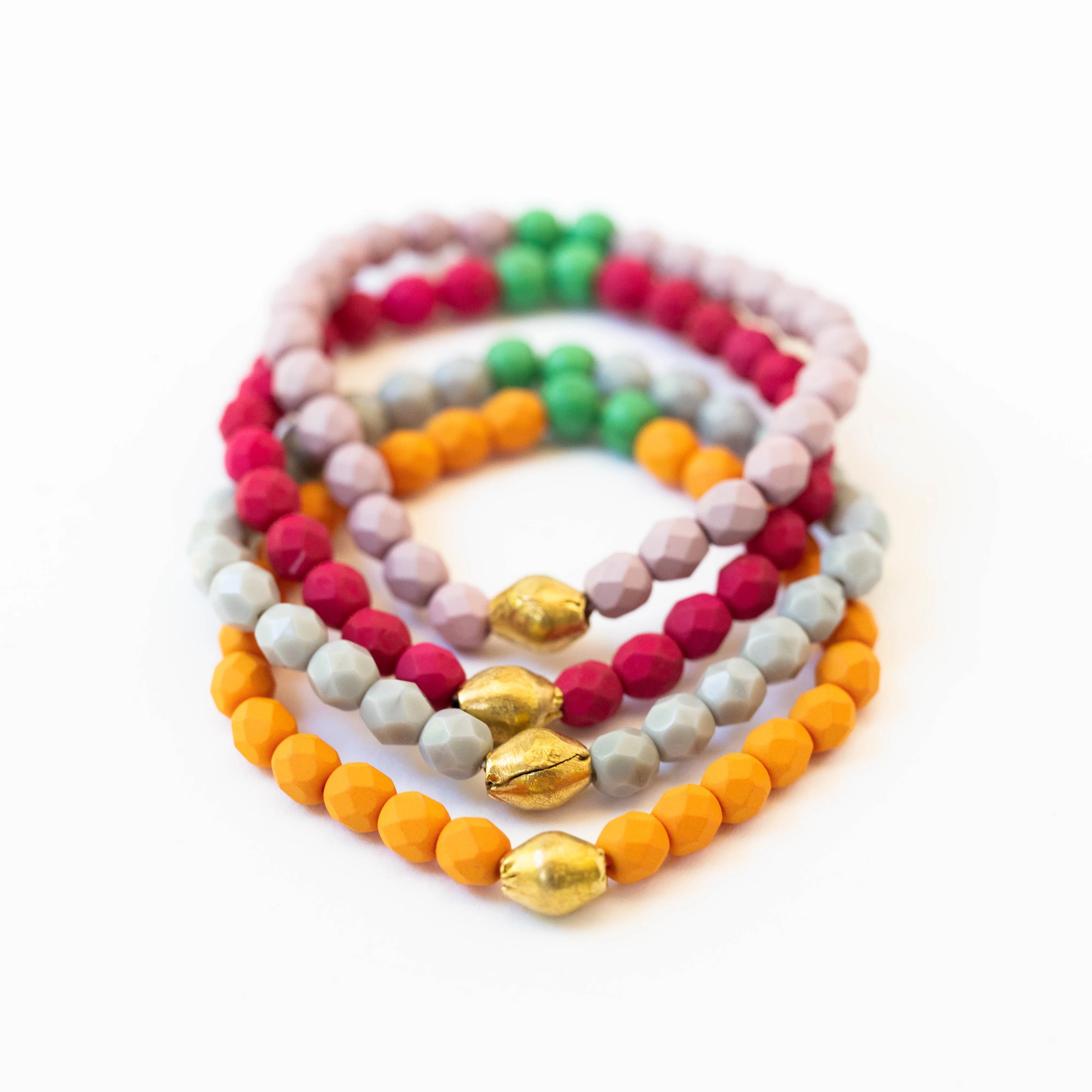 Beaded Stretchy glass and brass Bracelet-WS