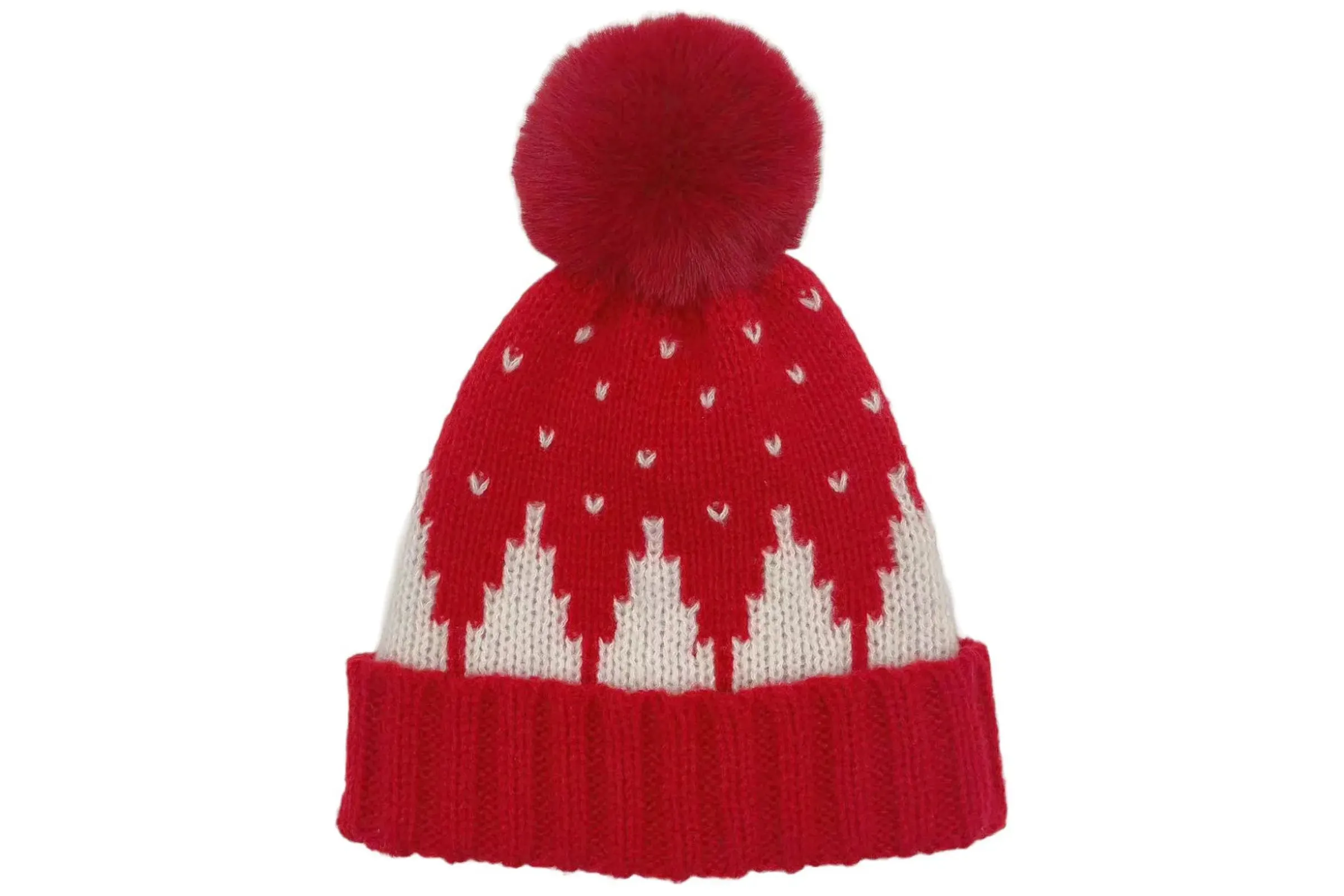 Beanie Hat Acrylic Red Snowing Pom Hat for Women