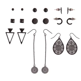 Black Filigree Textured Earring 9-Pack