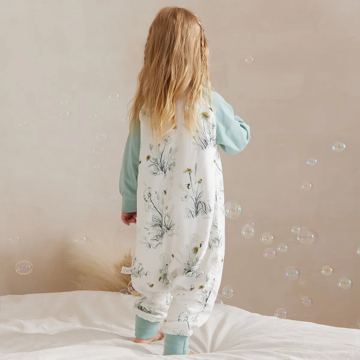 Blowing Dandelion Four-layer Long Sleeve Kids Green One Piece Pyjama