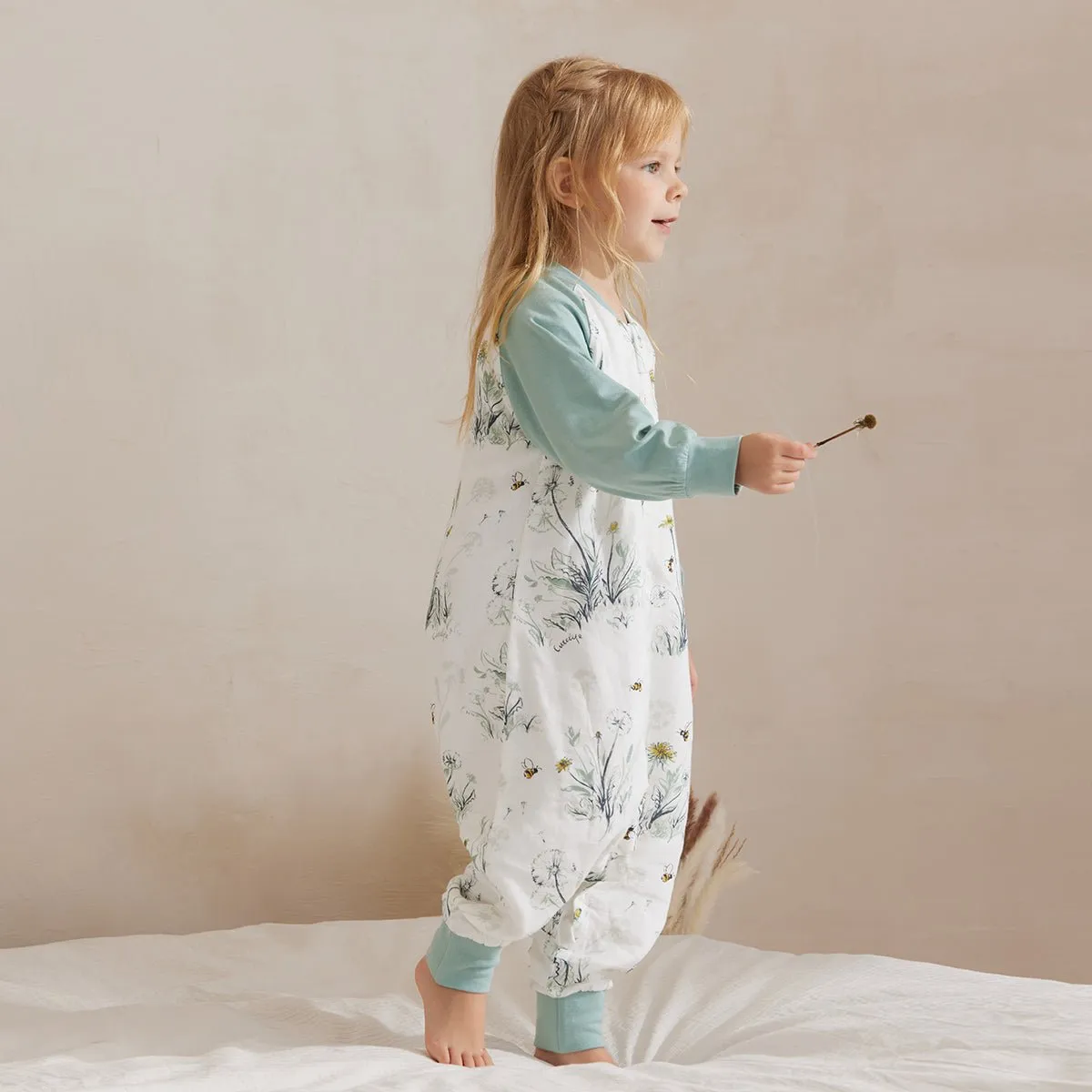 Blowing Dandelion Four-layer Long Sleeve Kids Green One Piece Pyjama