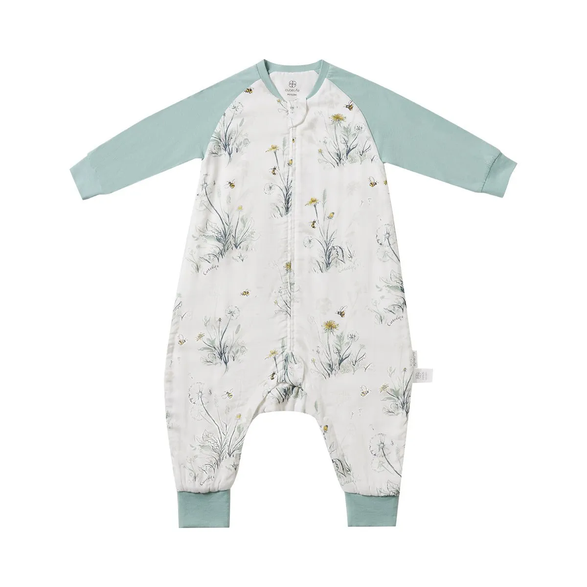 Blowing Dandelion Four-layer Long Sleeve Kids Green One Piece Pyjama