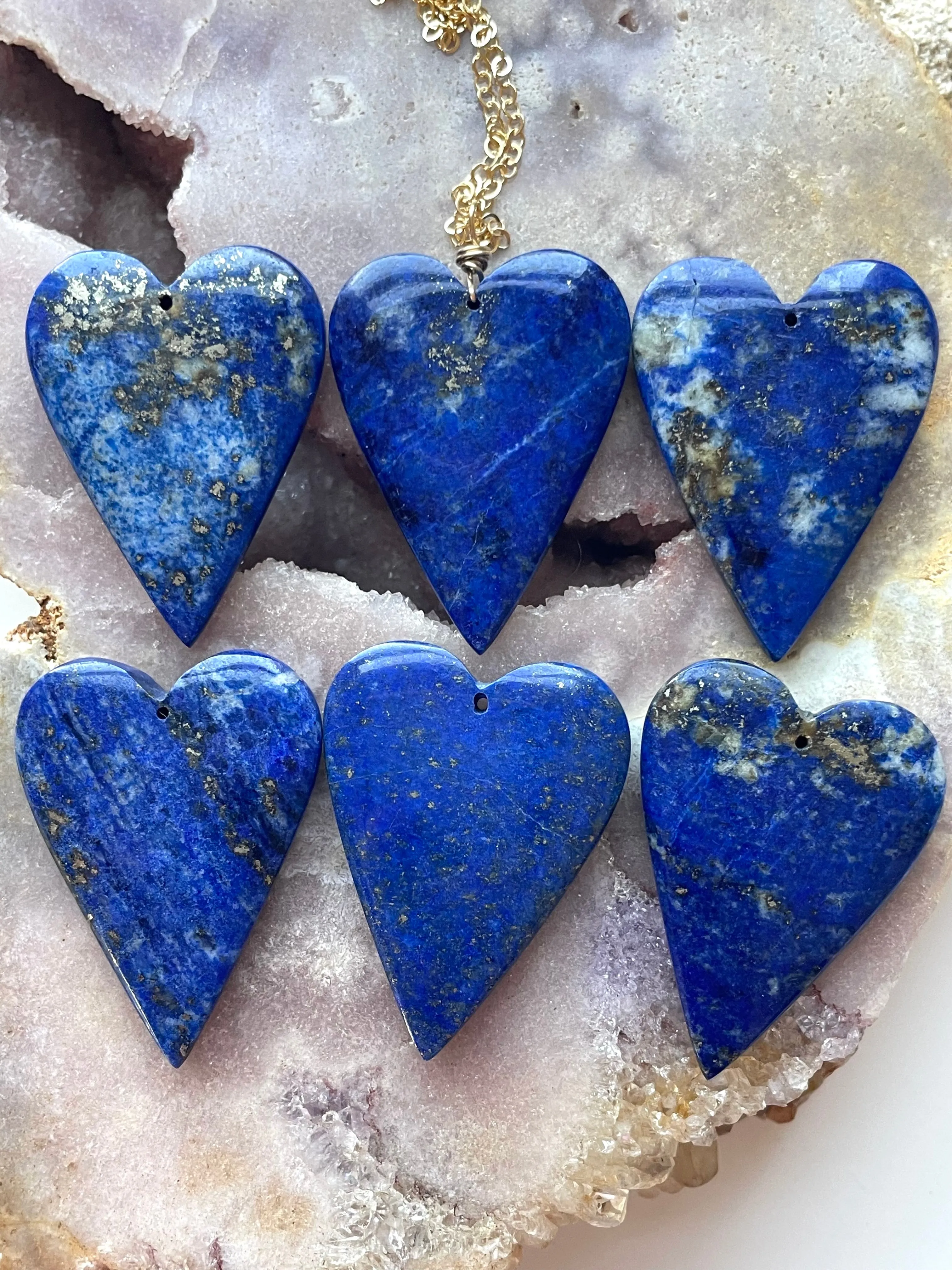 Blue Lapis Lazuli Heart Pendant Necklace  - Gold Necklace - Gemstone Necklace  - Lapis Lazuli Crystal Jewelry  - Raw Stone Necklace