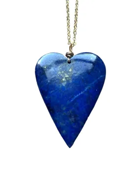 Blue Lapis Lazuli Heart Pendant Necklace  - Gold Necklace - Gemstone Necklace  - Lapis Lazuli Crystal Jewelry  - Raw Stone Necklace