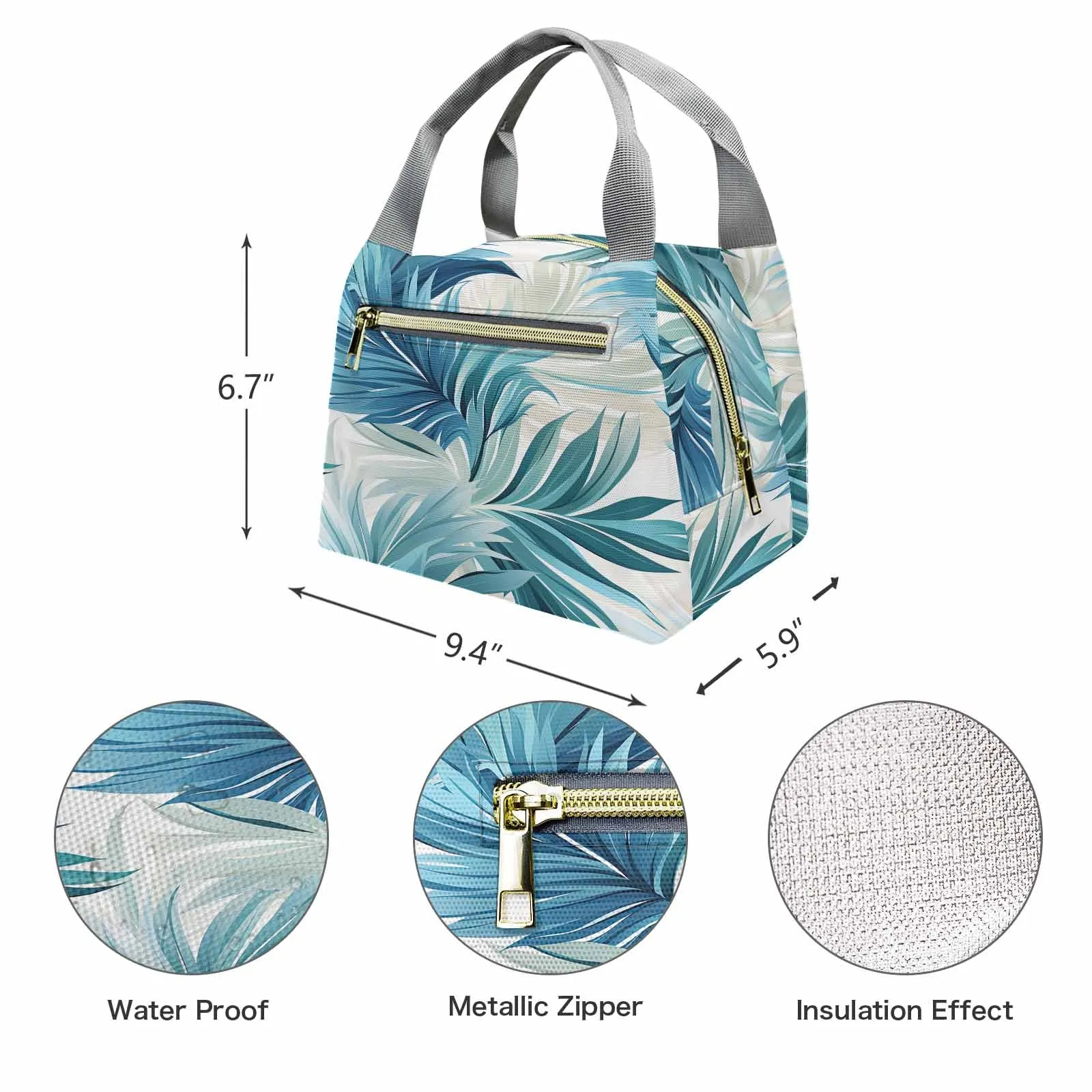 Blue Palms  Portable Lunch Bag-Grey Handle