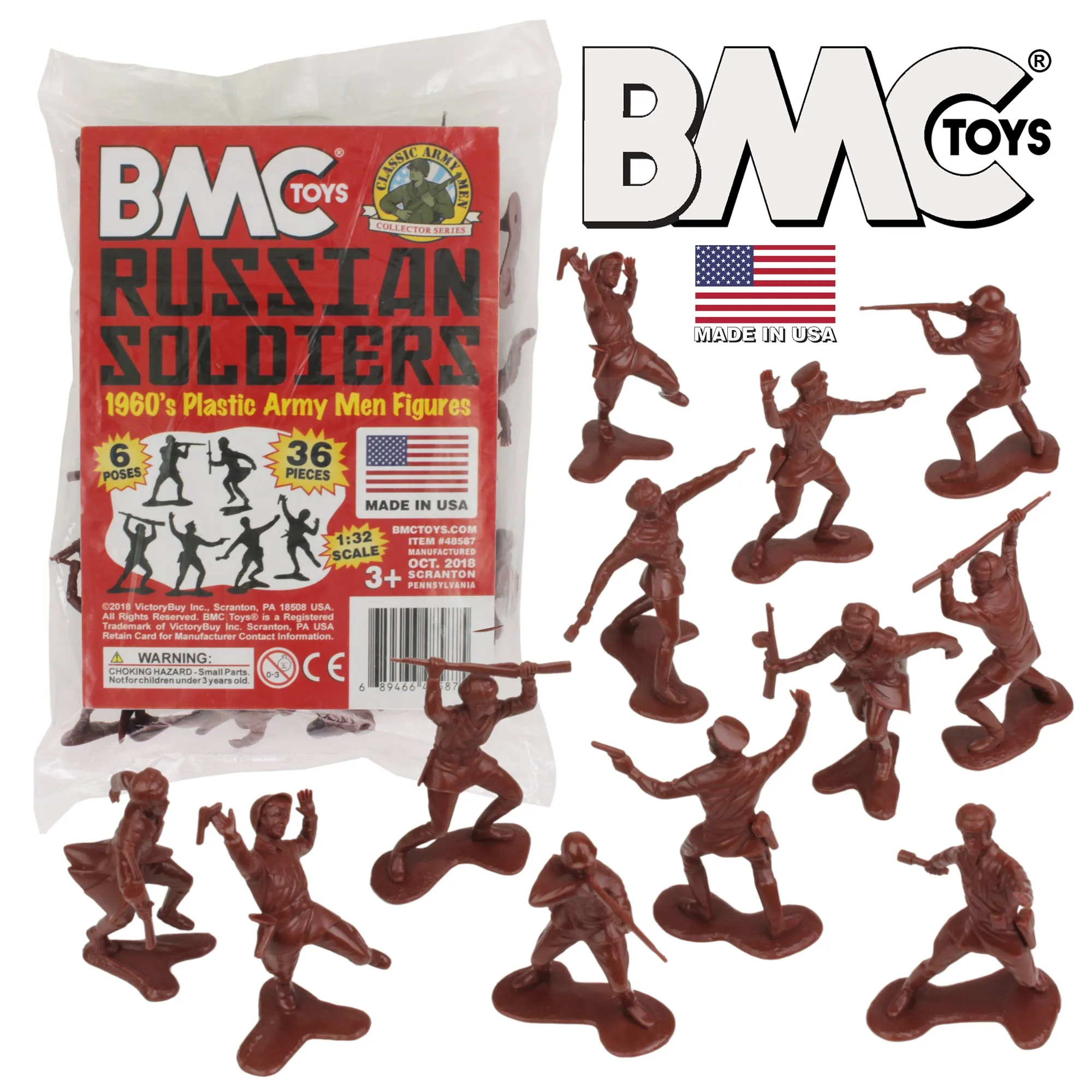 BMC Classic Marx Russian Plastic Army Men - 36pc WW2 Soldier Figures - USA Made