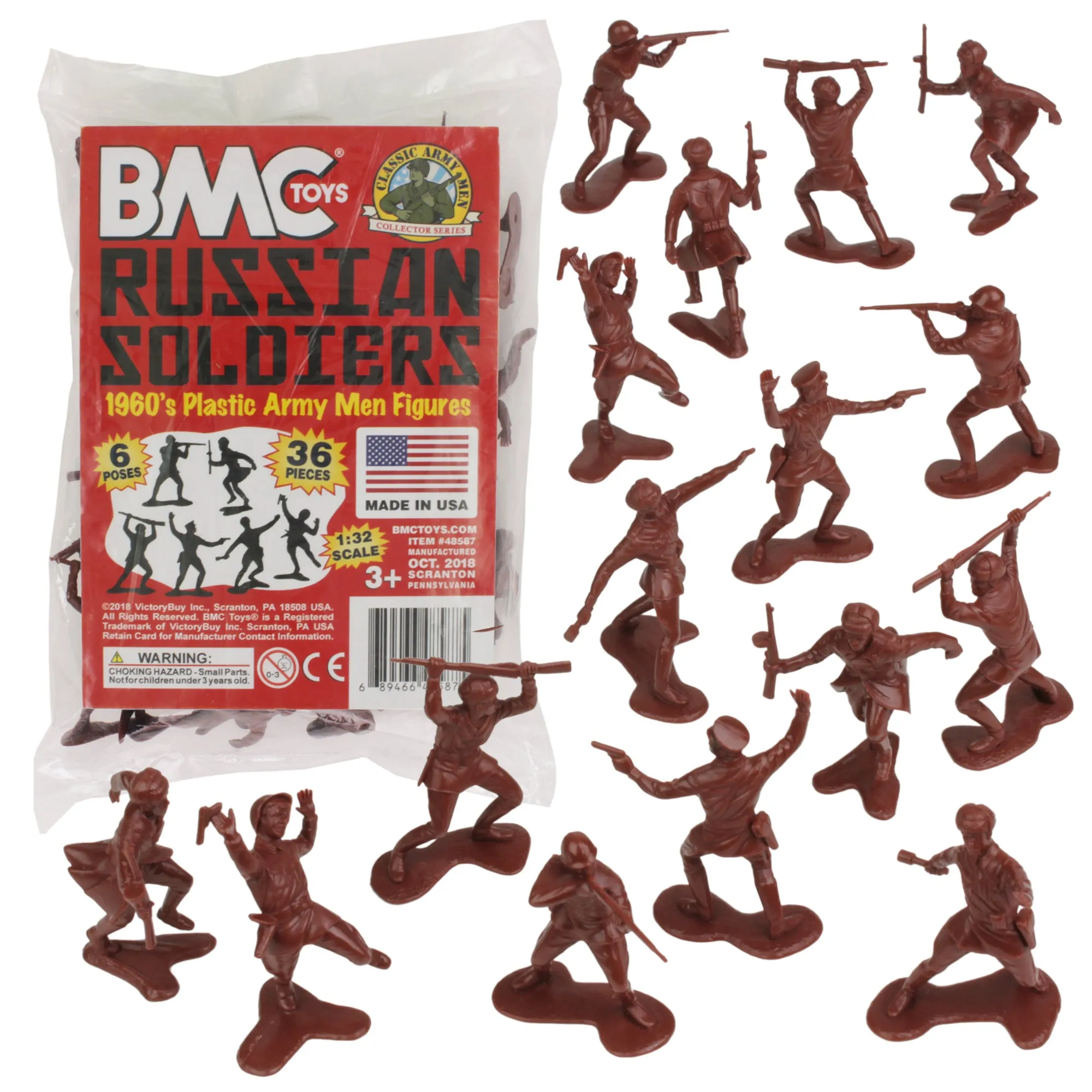 BMC Classic Marx Russian Plastic Army Men - 36pc WW2 Soldier Figures - USA Made