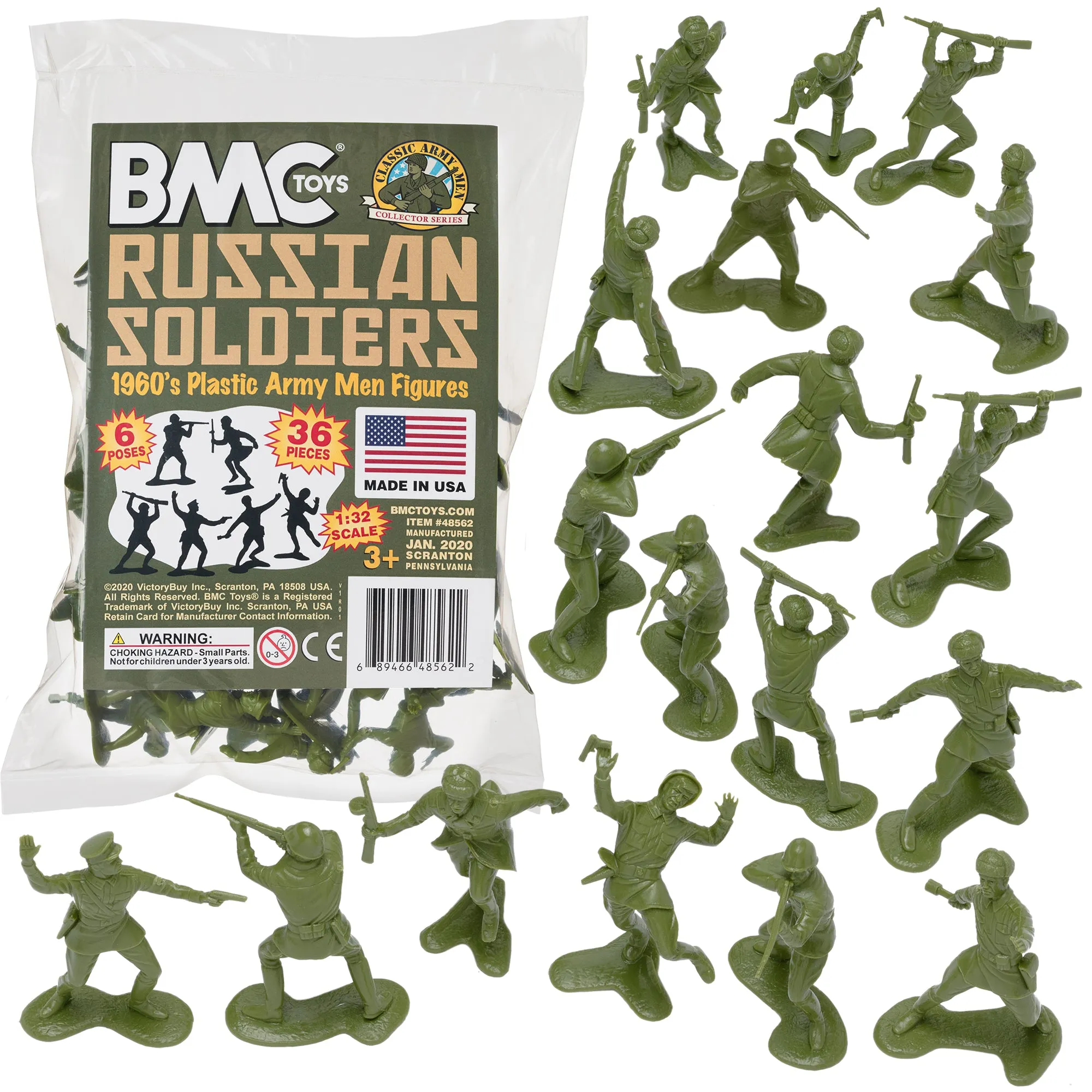 BMC Classic Marx Russian Plastic Army Men - OD Green 36pc WW2 Soldier Figures