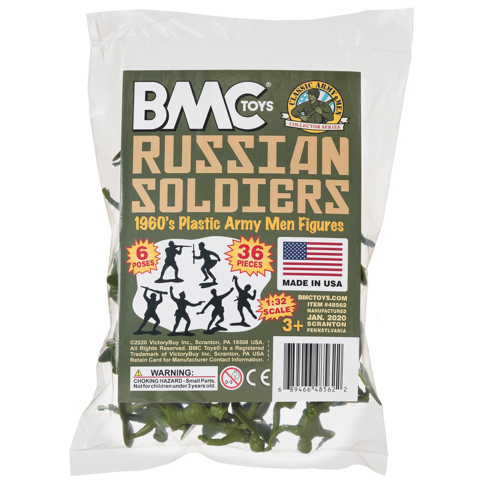 BMC Classic Marx Russian Plastic Army Men - OD Green 36pc WW2 Soldier Figures