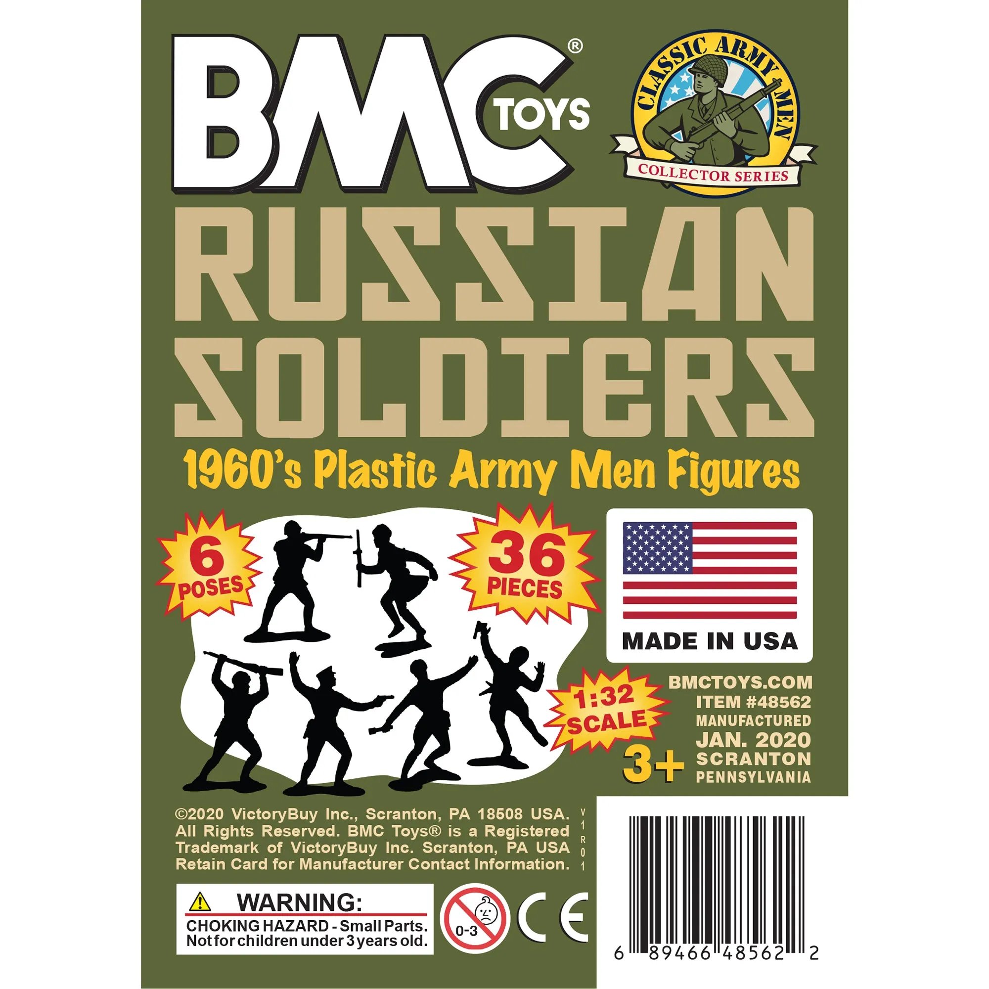 BMC Classic Marx Russian Plastic Army Men - OD Green 36pc WW2 Soldier Figures