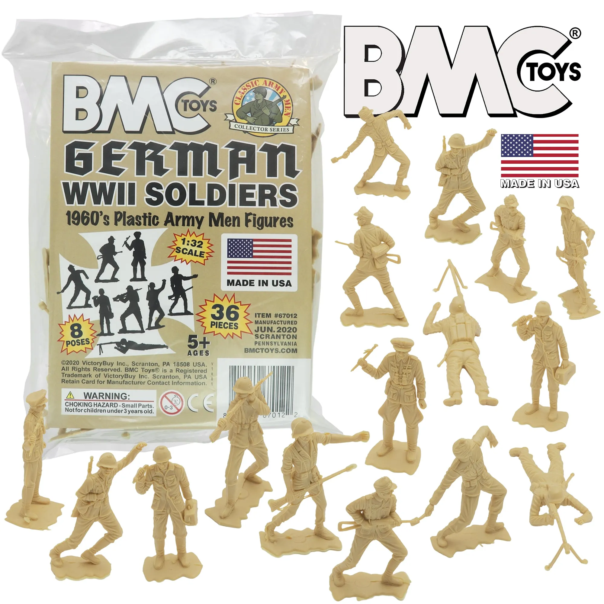 BMC Classic MPC German Plastic Army Men - Tan 36pc WW2 Soldier Figures - US Made