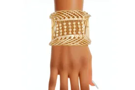 Bracelet Gold Beaded Metal Cuff for Women