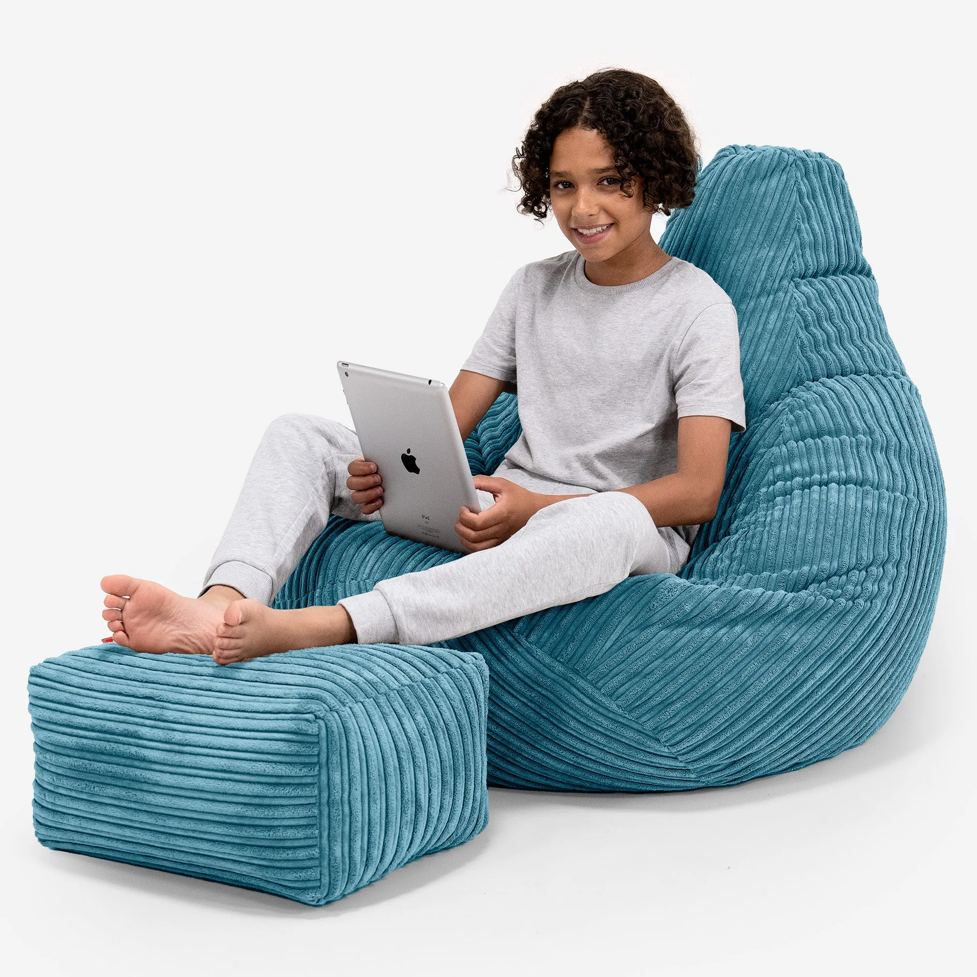 Children's Gaming Bean Bag Chair 6-14 yr - Cord Aegean Blue