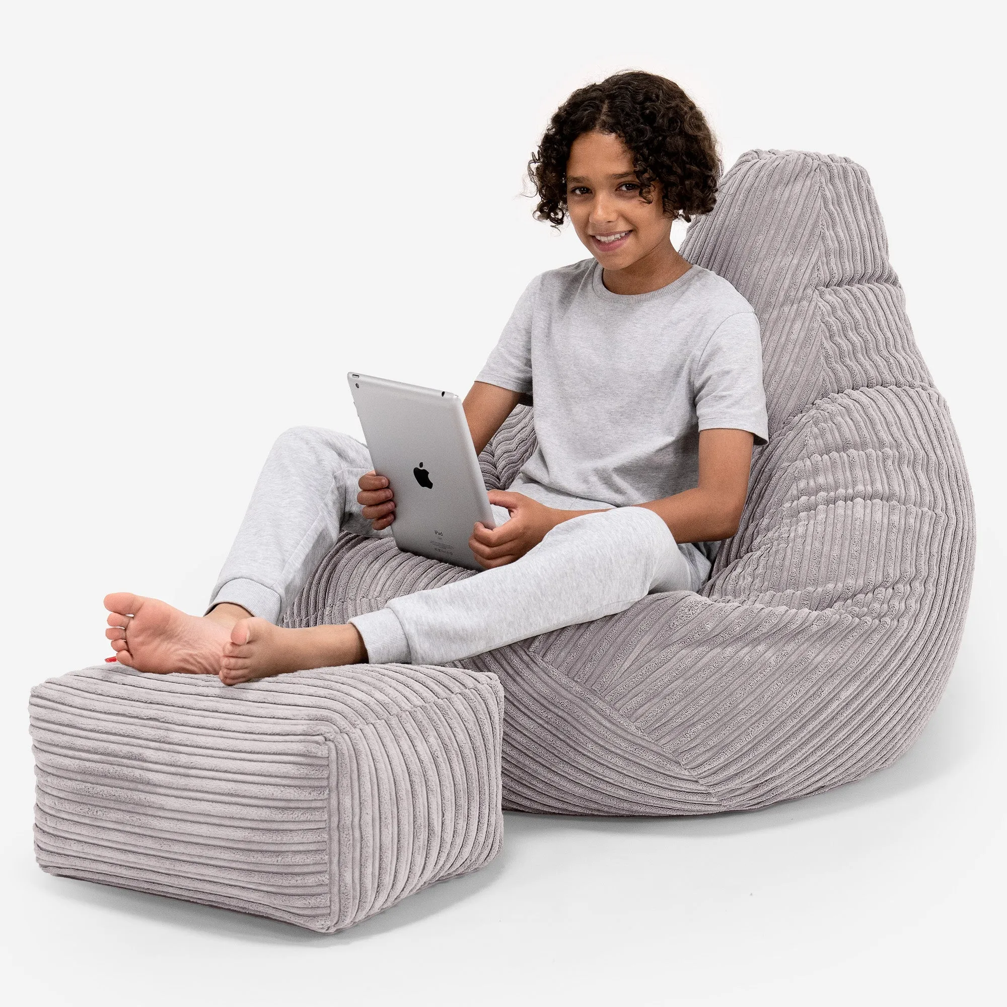 Children's Gaming Bean Bag Chair 6-14 yr - Cord Silver Grey