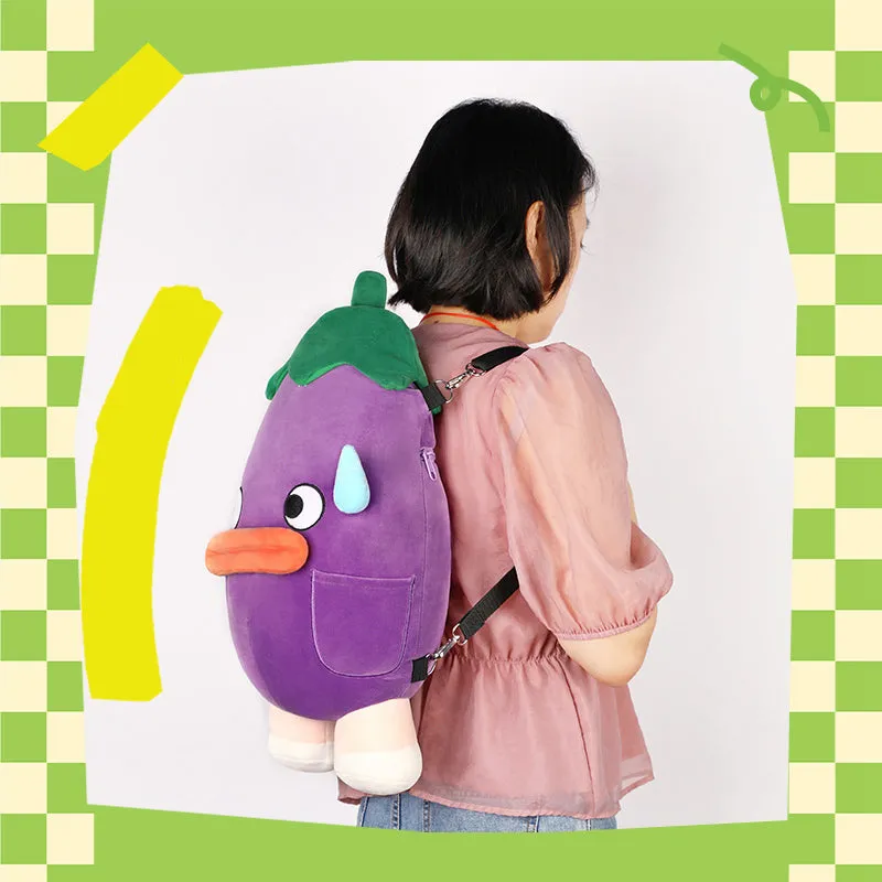 ELAINREN Eggplant Shape Plush Bag Cute Vegetable Stuffed Backpack for Kids Adults/50x25x20cm