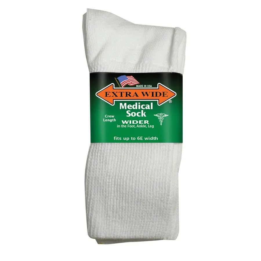 Extra Wide Unisex Medical Crew Socks in White