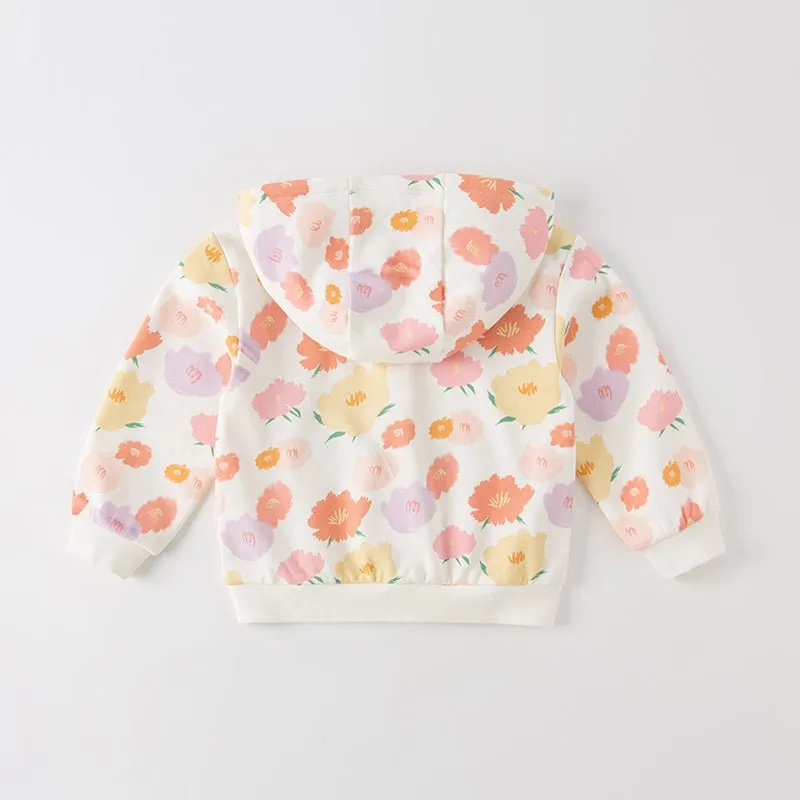 Flourishing Flowers Girl Zip Through Floral Hooded Jacket