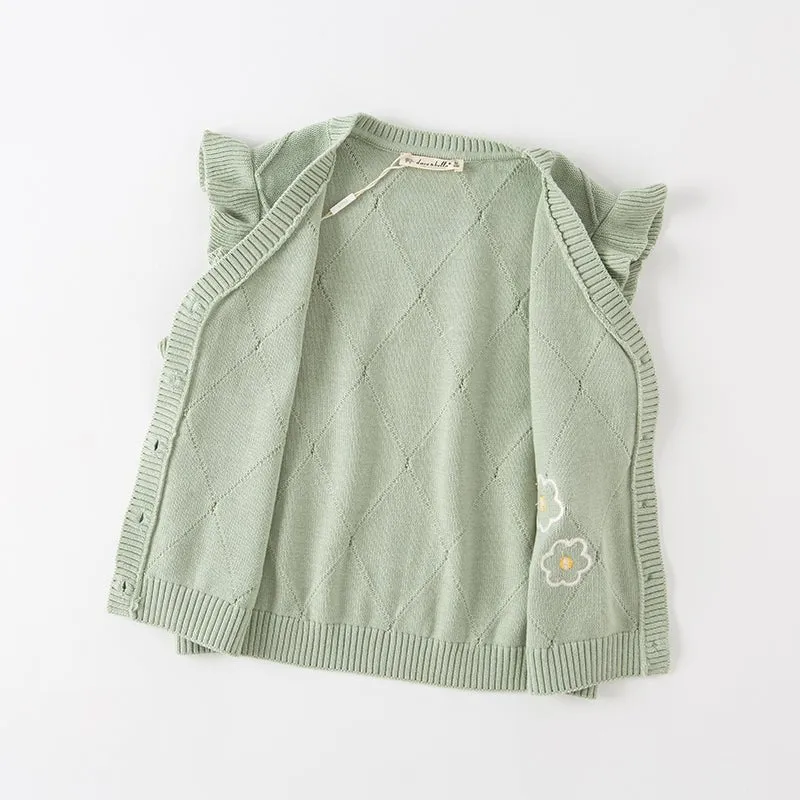 Flower Embroidery Girl Cable Knitted Green Vest