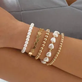 Girls Gold & Pearl Bracelet Set