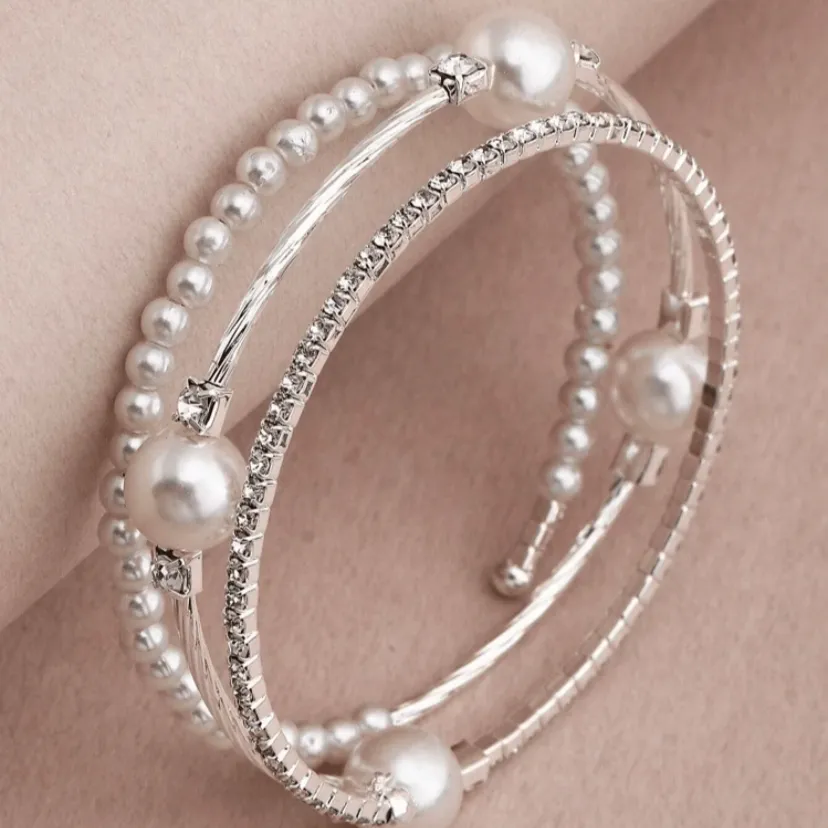 Glitter & Pearls Embellished Bracelet Cuff