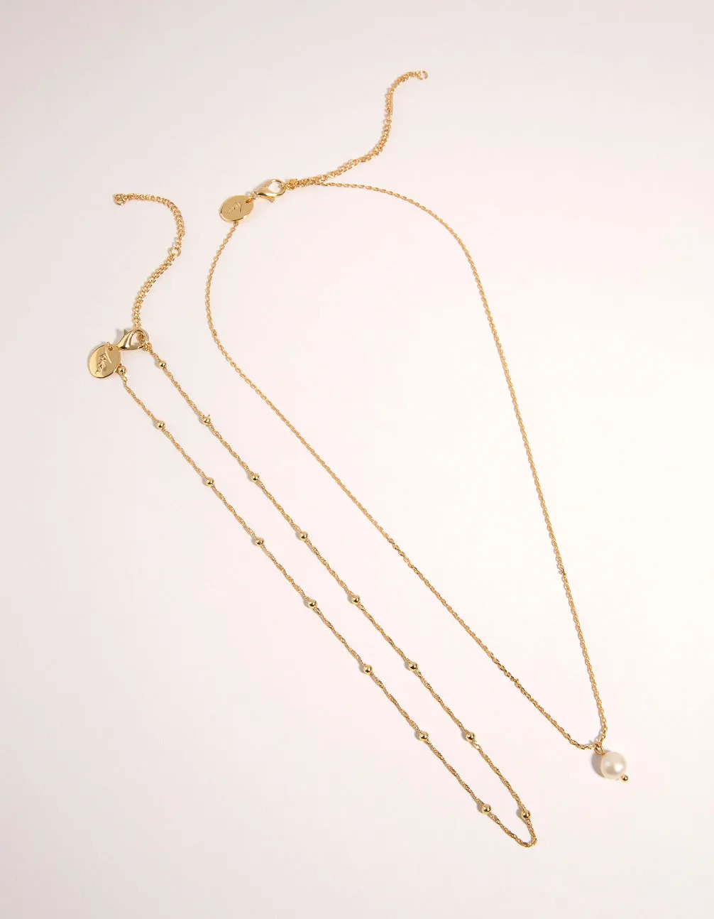 Gold Plated 2-Row Single Pearl Drop Necklace