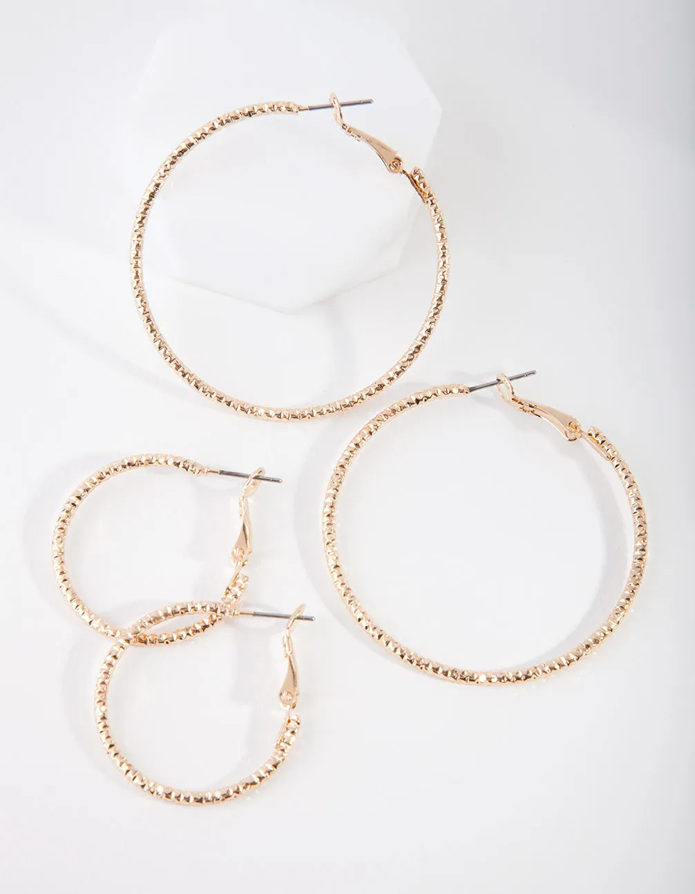 Gold Triple Diamond Cut Hoop Earring Pack