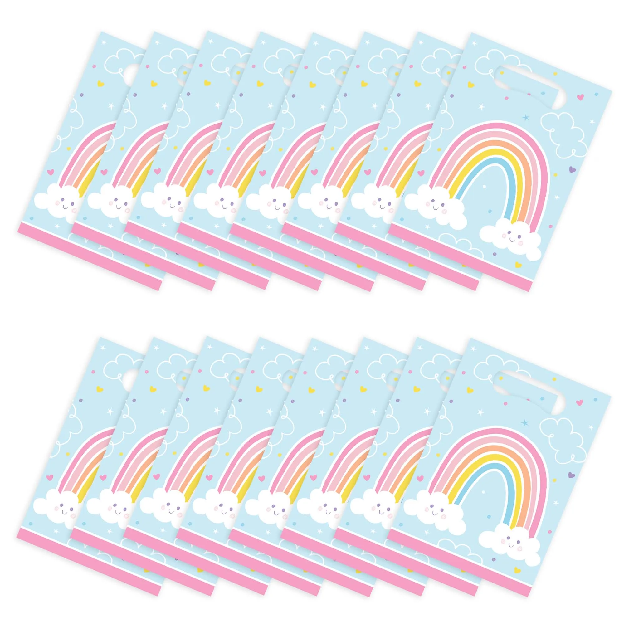 Happy Rainbow Birthday Party Plastic Loot Bags & Party Favor Bags, 9 Inch Size, 16 Count