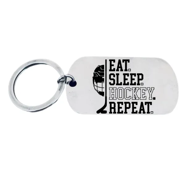 Hockey Keychain - Eat Sleep Hockey Repeat - Pick Shape