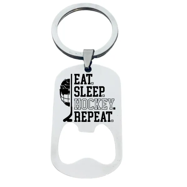 Hockey Keychain - Eat Sleep Hockey Repeat - Pick Shape