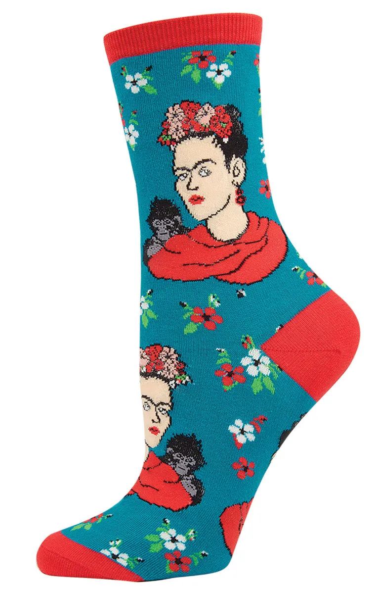 Kahlo Portrait Women's Crew Sock in Peacock