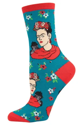 Kahlo Portrait Women's Crew Sock in Peacock