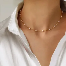 Korean Pearl Gold Pendant Collar Necklace for Girls