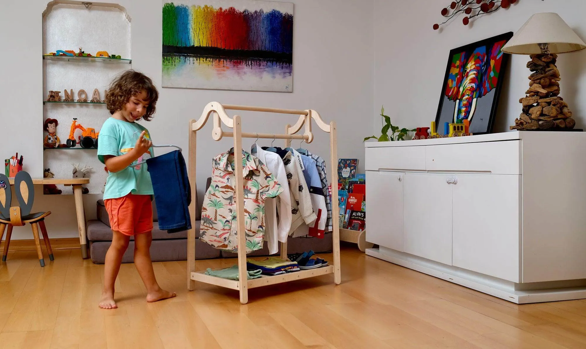 Montessori Wooden Kids Clothing Rack