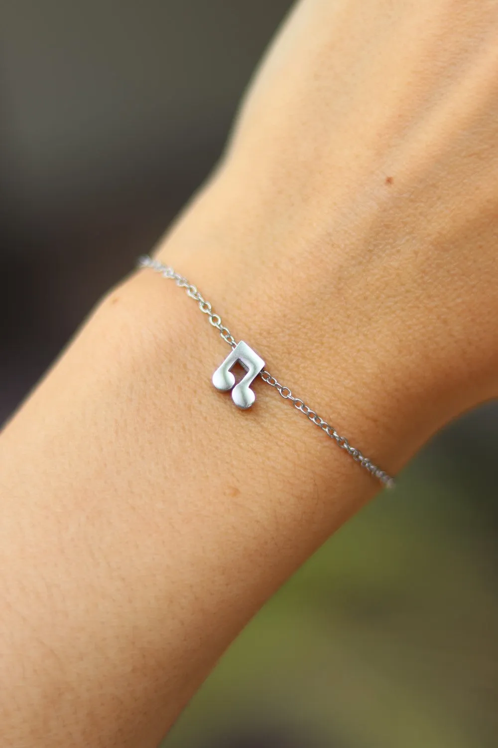 Music note bracelet, waterproof silver chain bracelet, tiny music note charm bracelet, gift for her