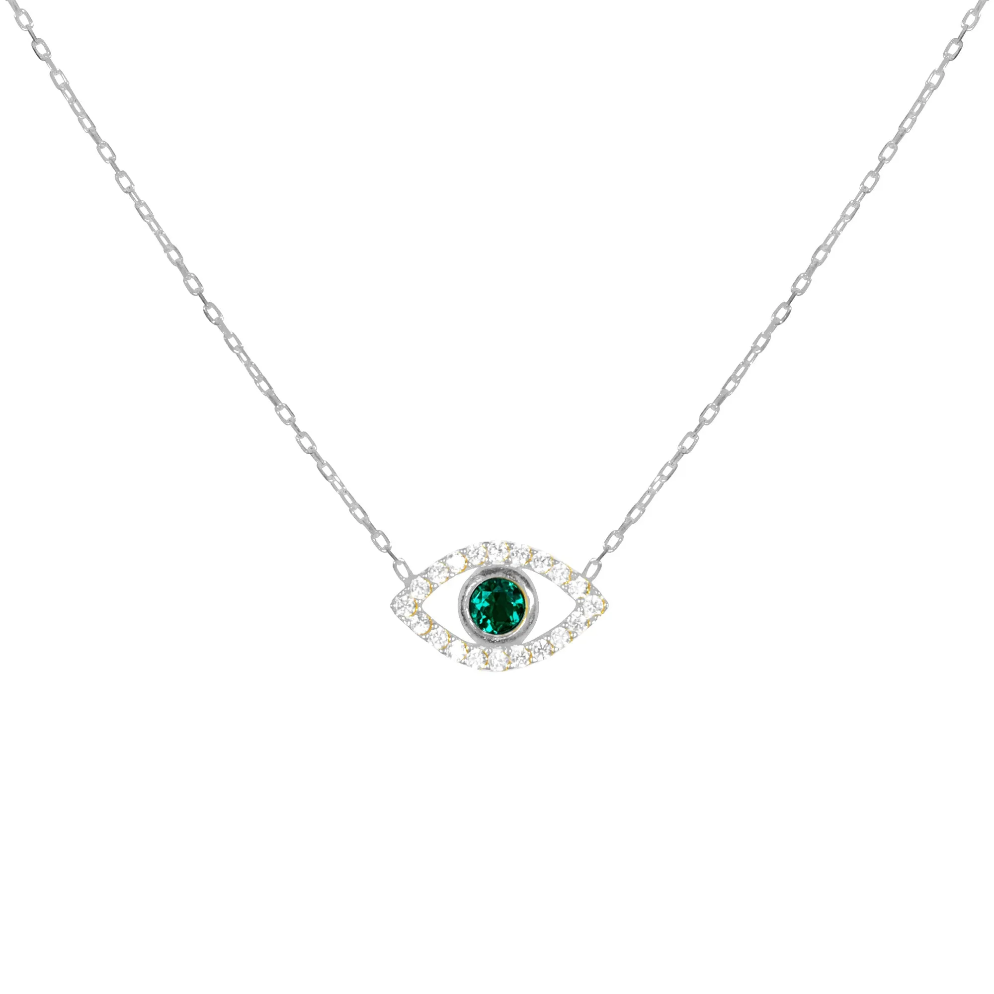 “Ojos” Sterling silver green eye necklace