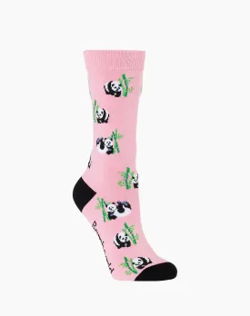 Panda on Pink Women's Bamboo Crew Socks