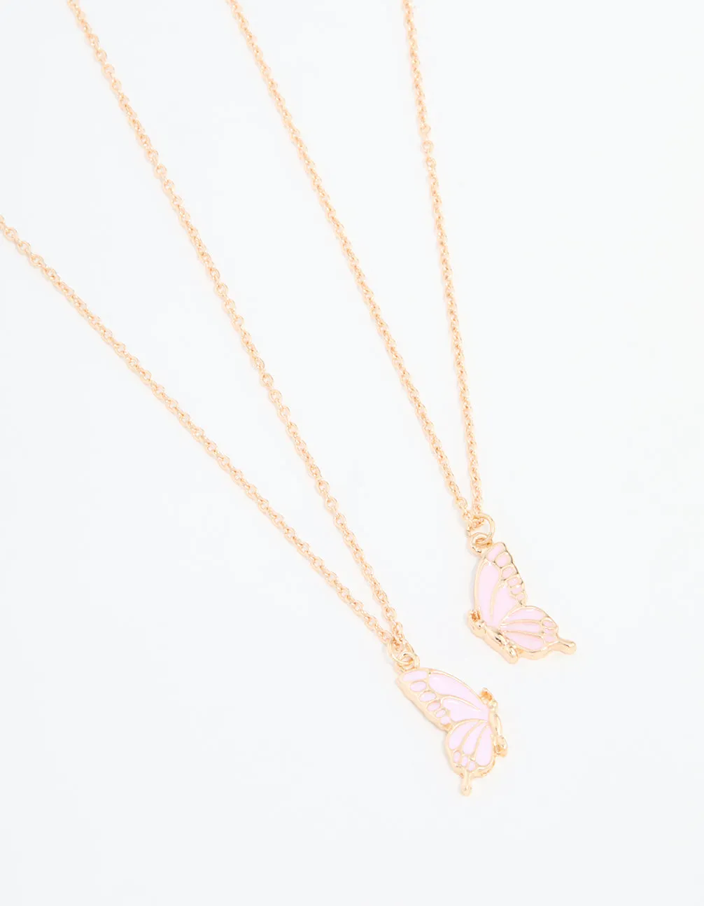 Pink Butterfly Gold Necklaces 2-Pack