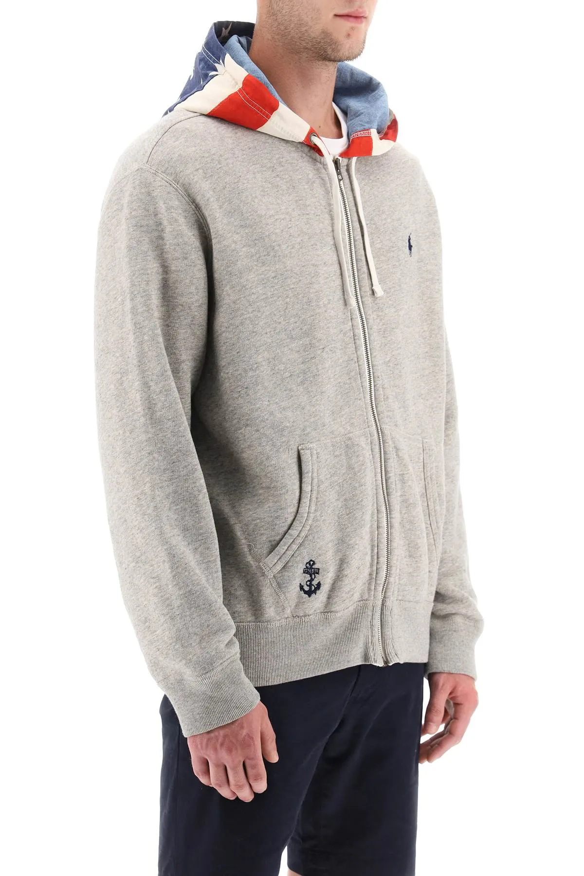 Polo ralph lauren sweatshirt with zipper and hood with flag