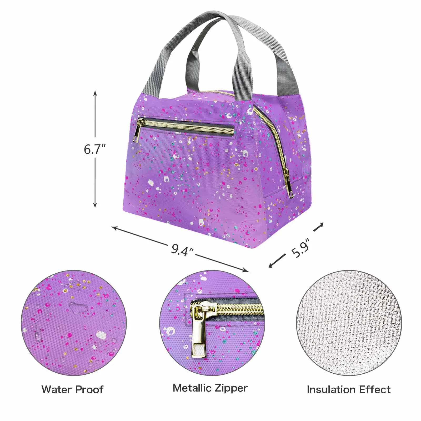 Purple Splash  Portable Lunch Bag-Grey Handle