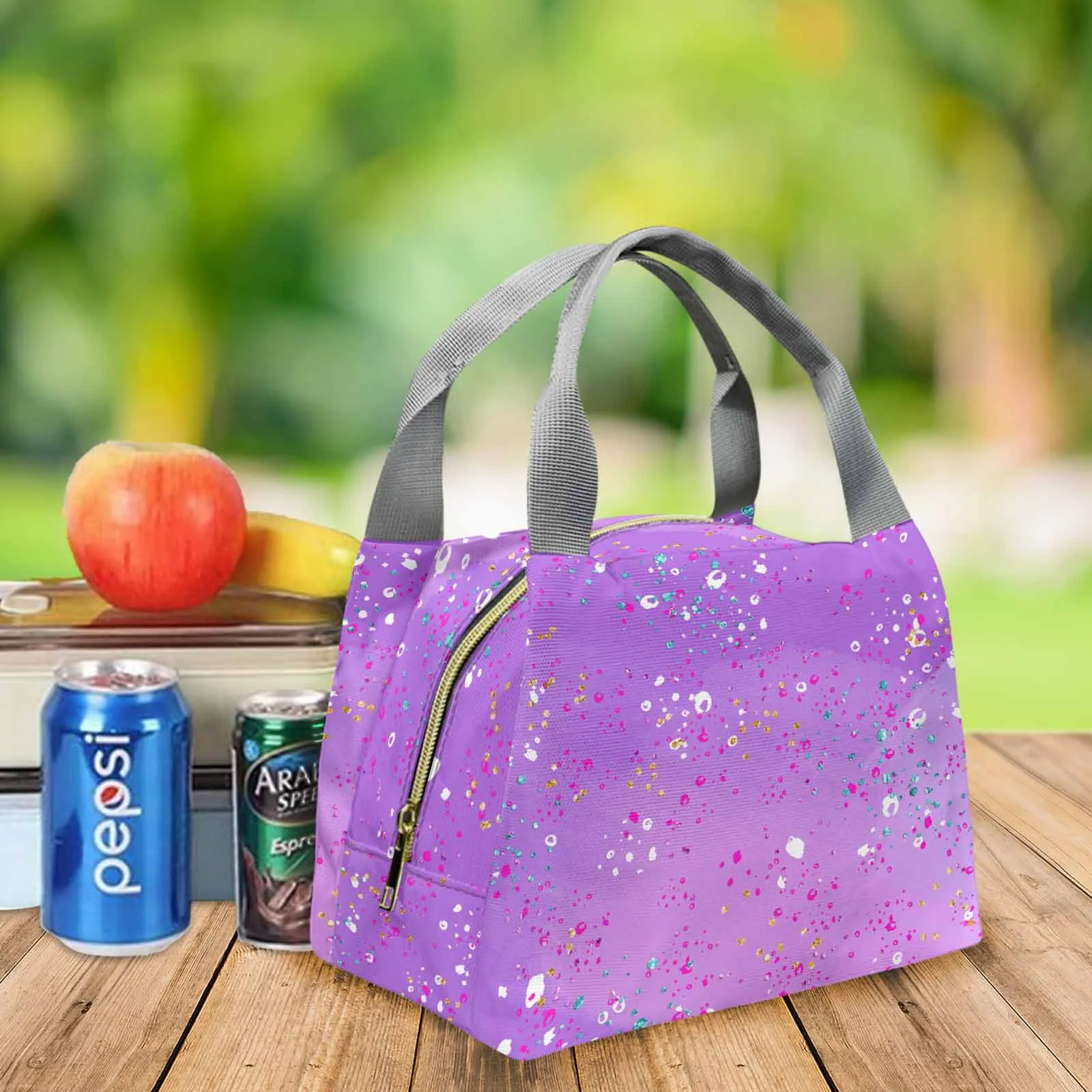 Purple Splash  Portable Lunch Bag-Grey Handle