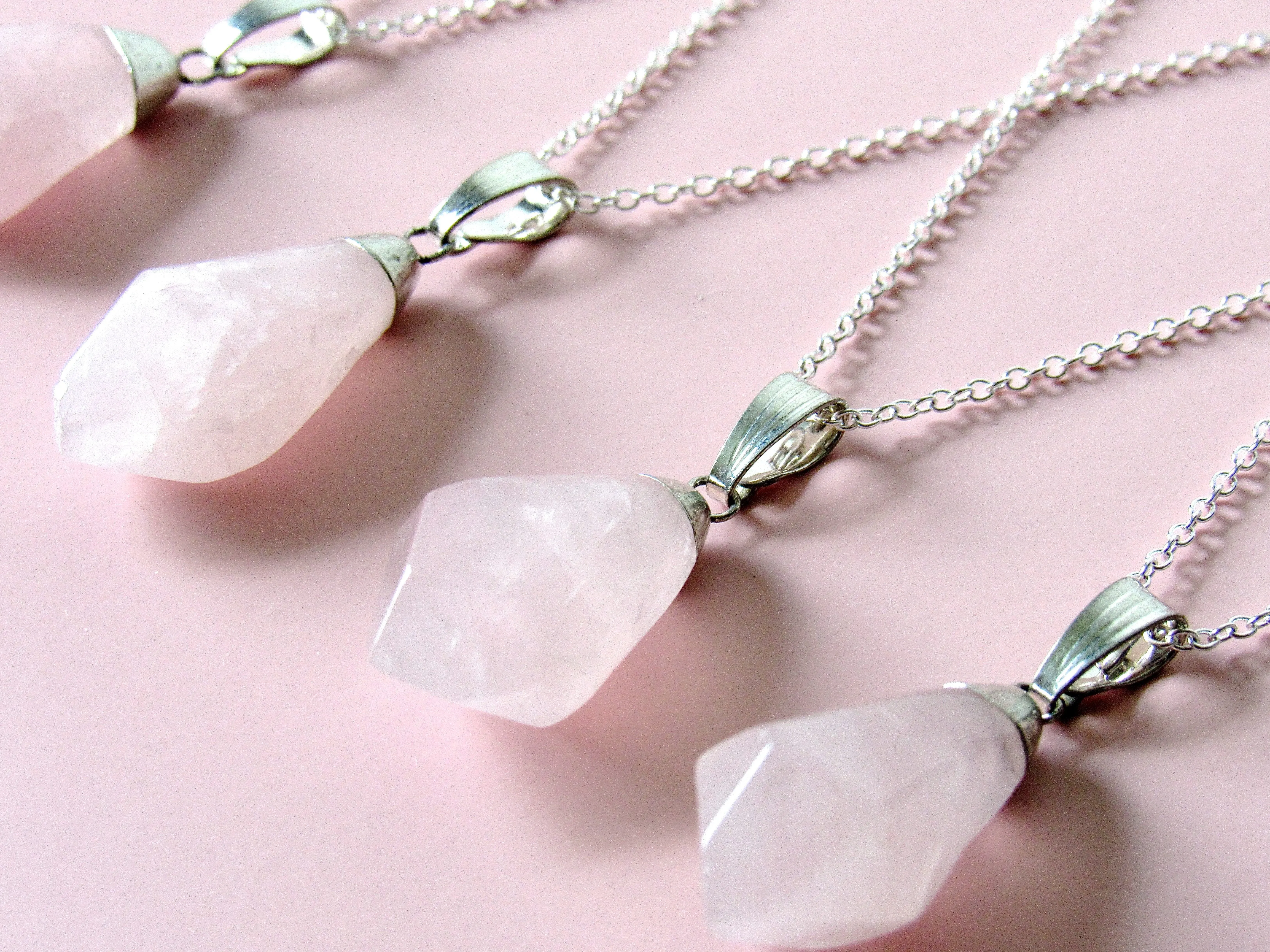 Rose Quartz Raindrop Necklaces