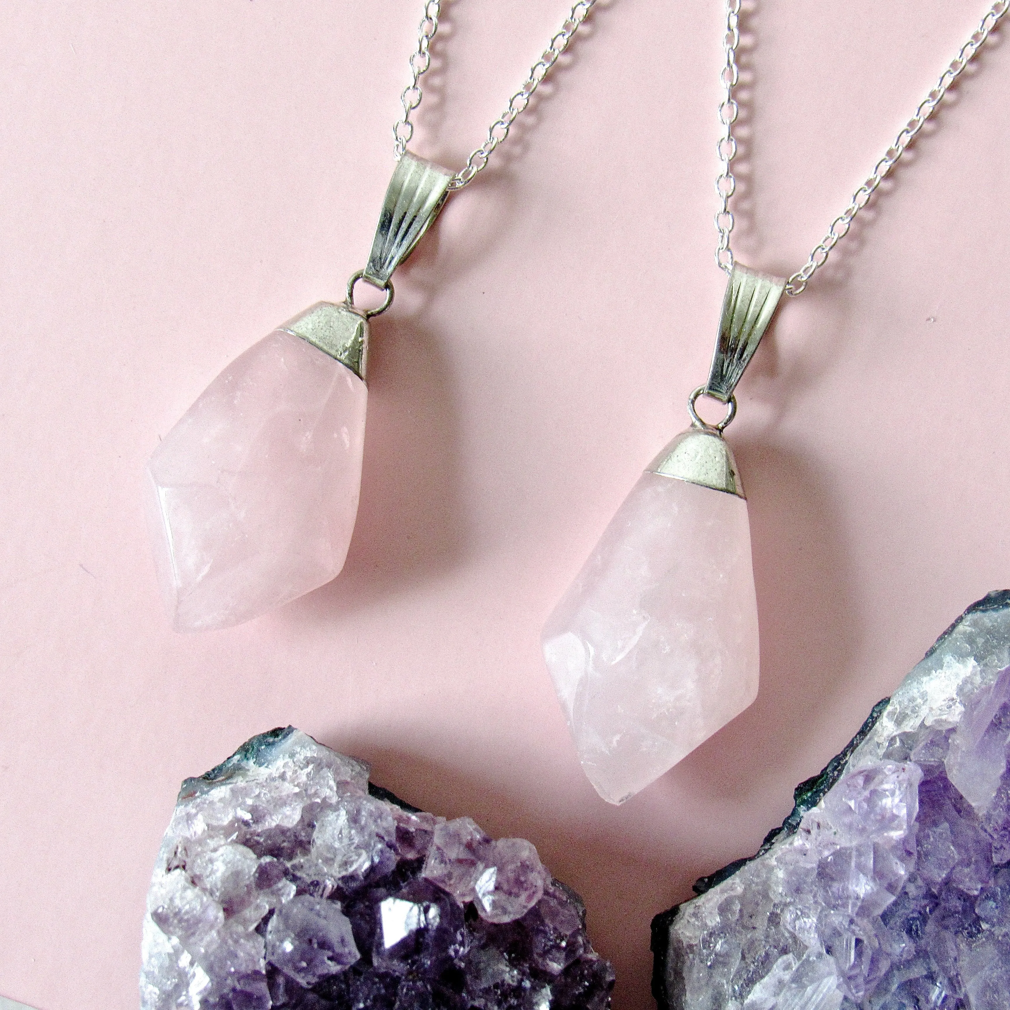 Rose Quartz Raindrop Necklaces