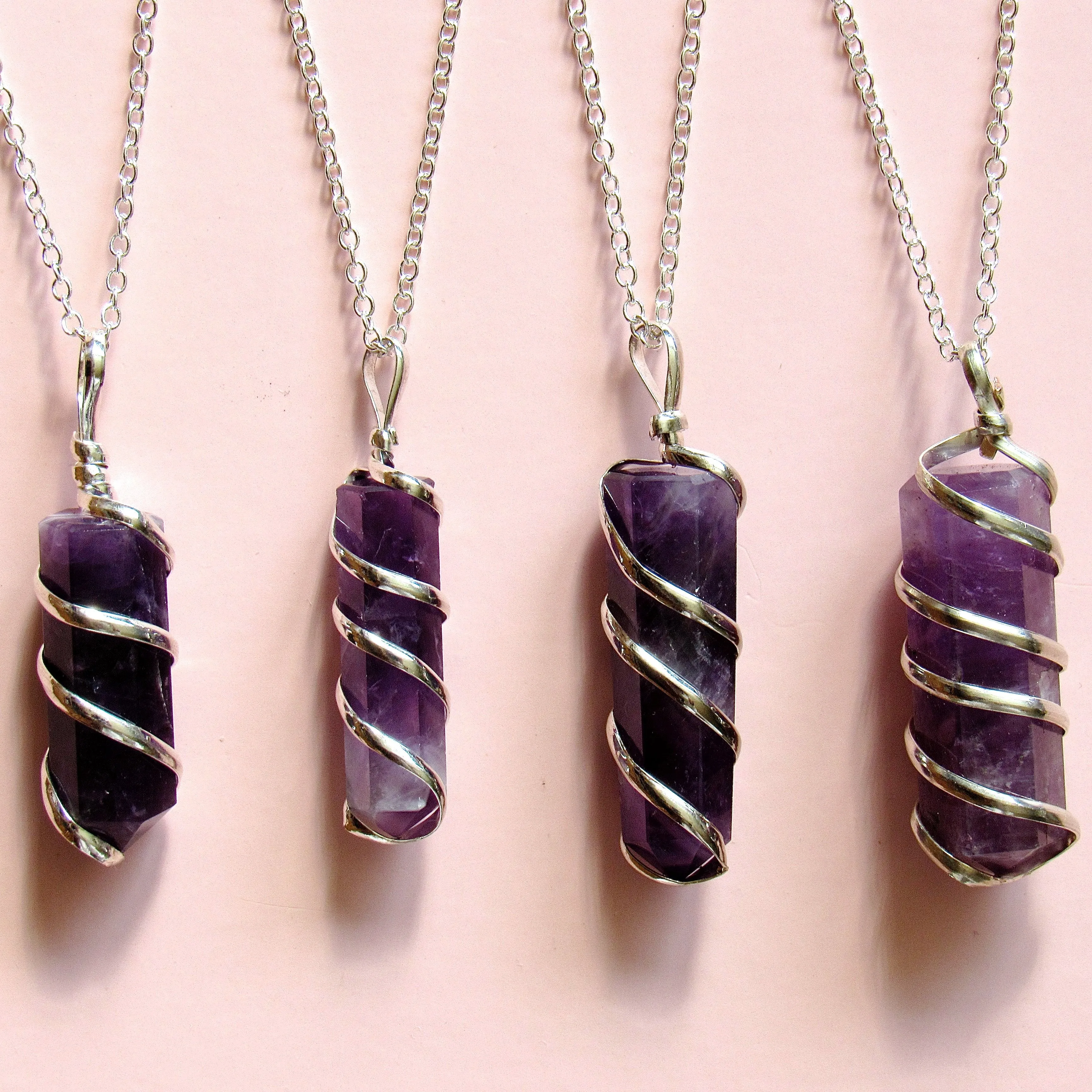 Silver Spun Amethyst Necklaces