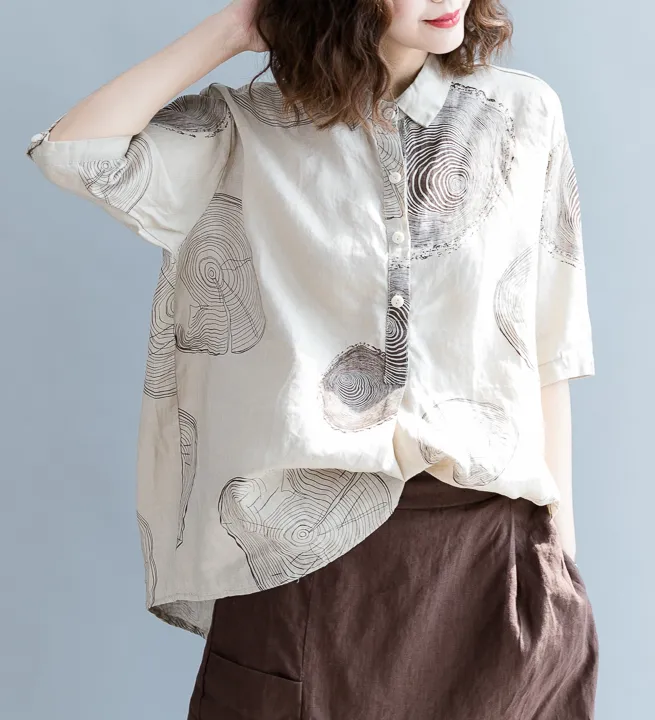 Summer Women Casual Blouse Cotton Linen Shirts Loose Blouse Plus Size Women Tops QZ2005101