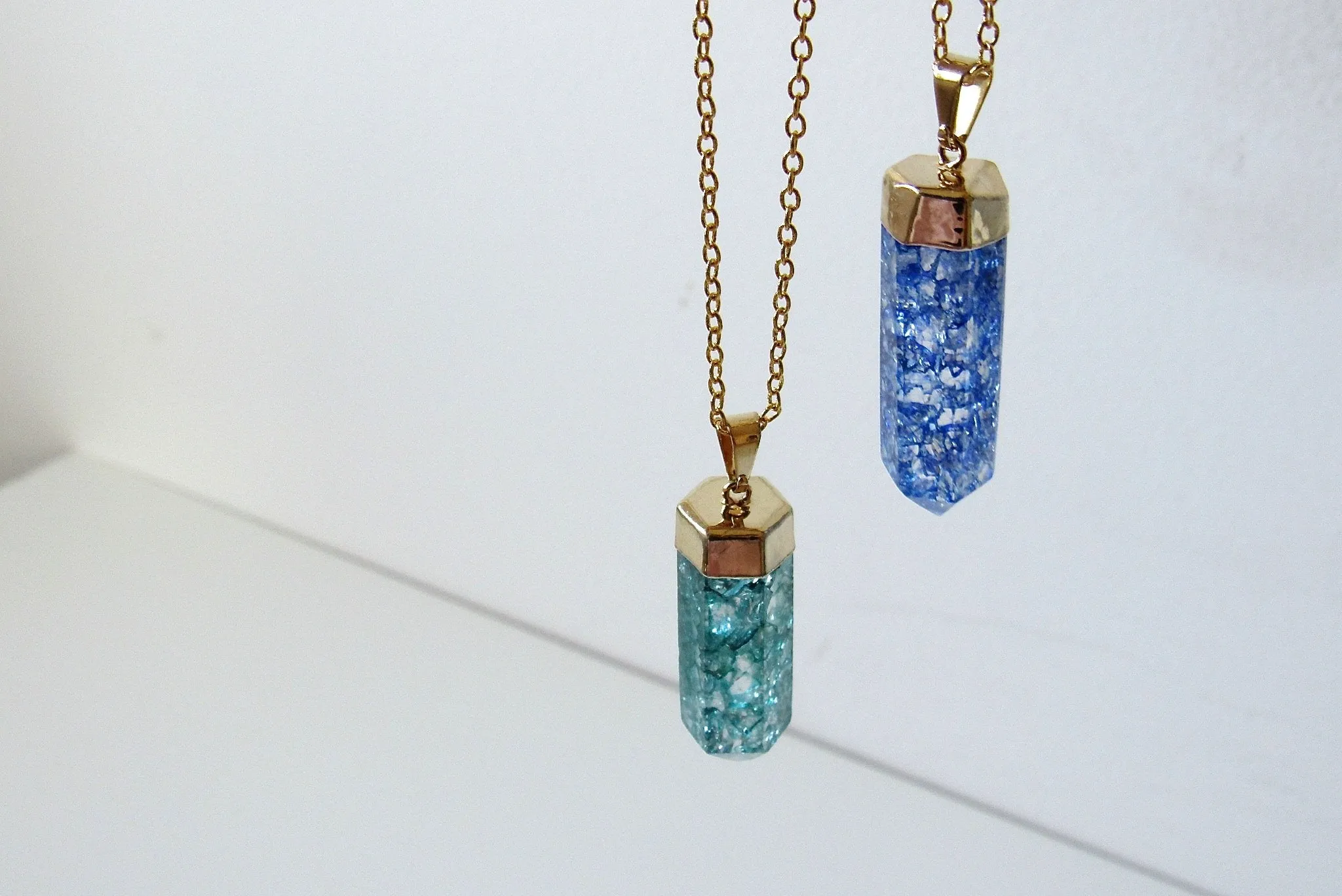 Teal Cracked Quartz Point Necklaces